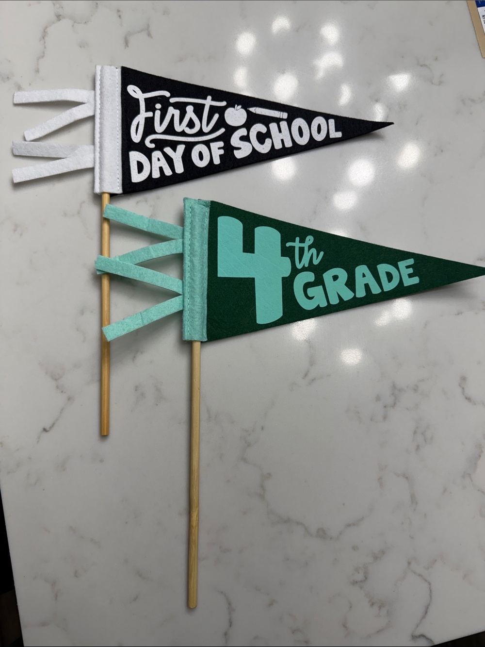 First Day of School & 4th Grade Felt Pennant Photo Props - Green and Black